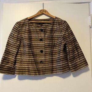 Vintage Women’s Gold Brown Striped Boléro Jacket 88% Linen - Made in Canada